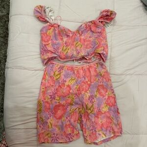 Free People Floral Pink and Purple Two-Piece Set
